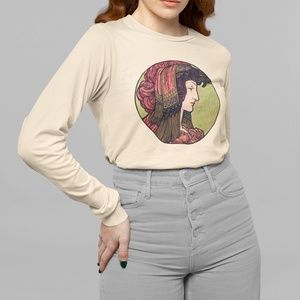 Stained Glass Gypsy Goddess VTG Print Long Sleeve Graphic Tee T-shirt S M L XL